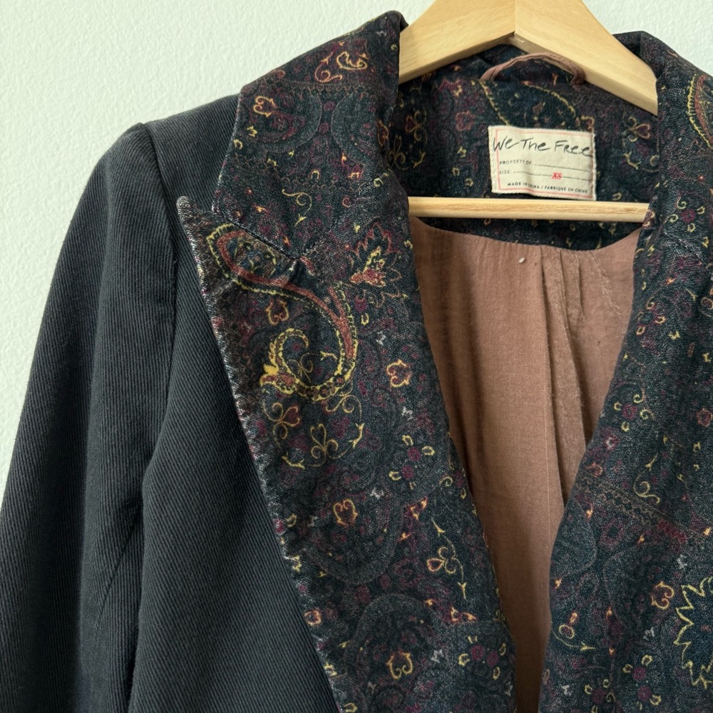 Free People We the Free Printed Collar Black Reid Smoking Jacket Blazer XS - Picture 5 of 17